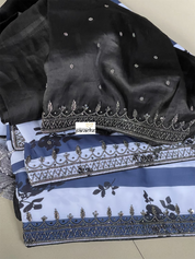 Designer Georgette- White Blue Black