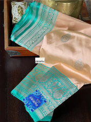 Pure Katan Silk Banarasi - Peach Sea-Green