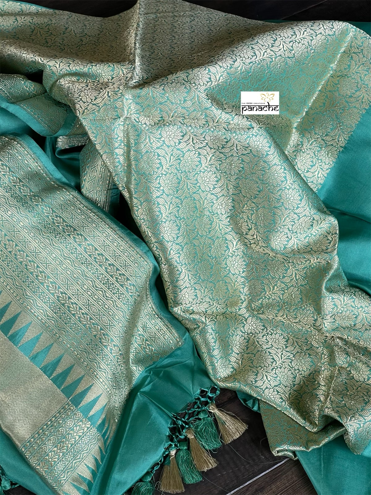 Pure Katan Silk Banarasi - Aqua Sea Green Antique Zari