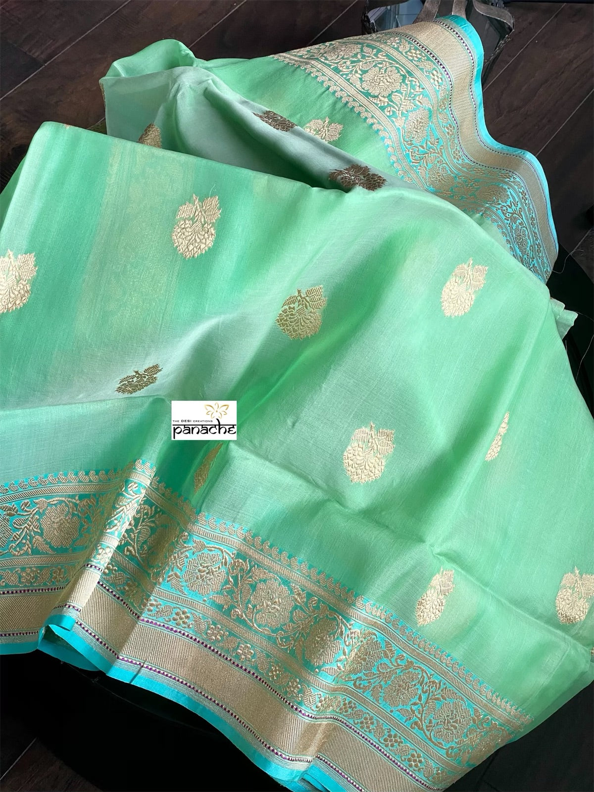 Organza Silk Banarasi - Sea-foam Green Firozi khadwa