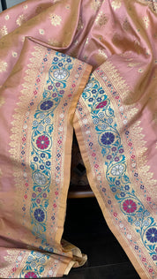 Soft Silk Meenakari Banarasi - Peach Antique Golden Zari