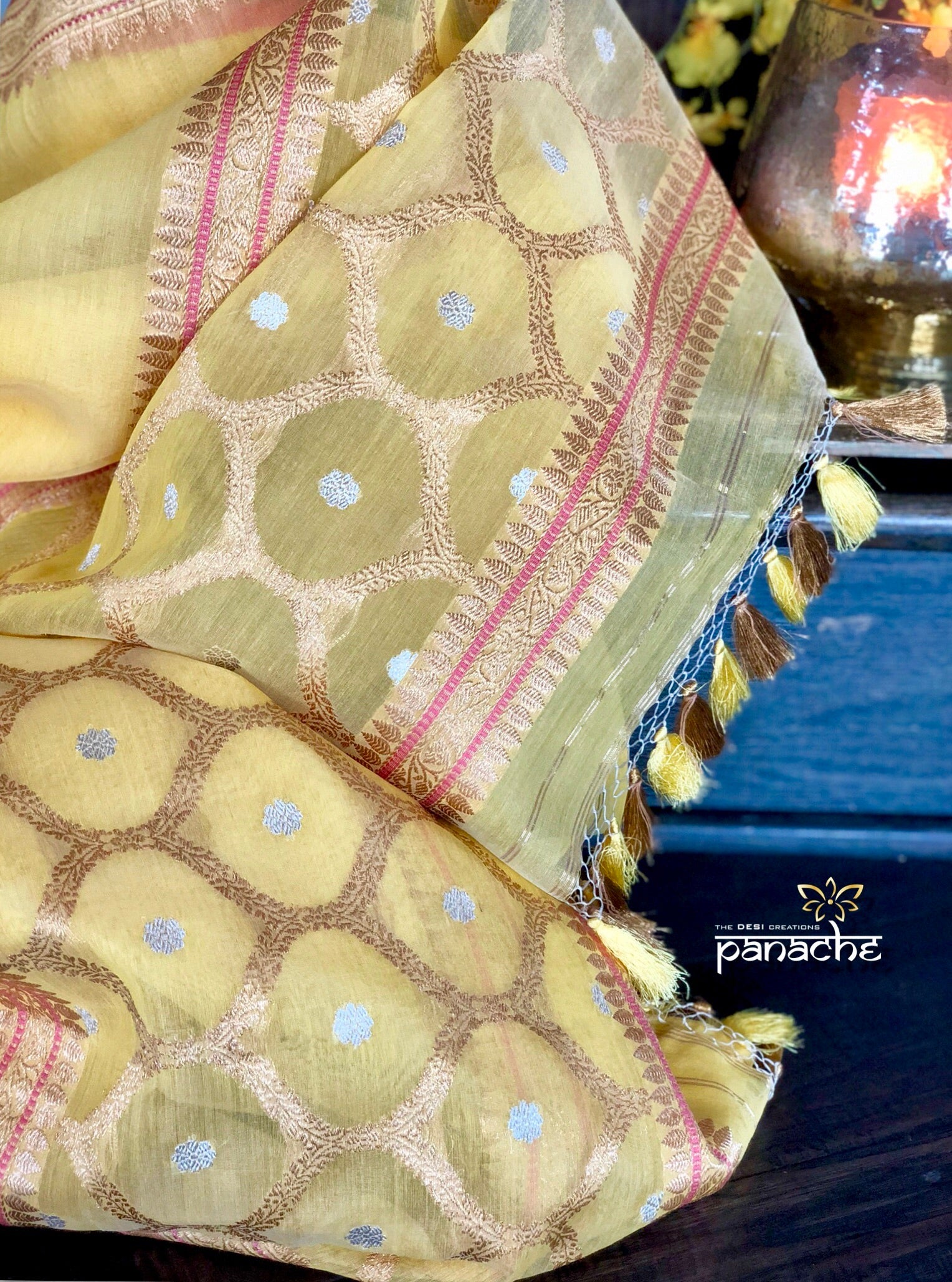Kora Banarasi - Sunshine Yellow Kadwa woven