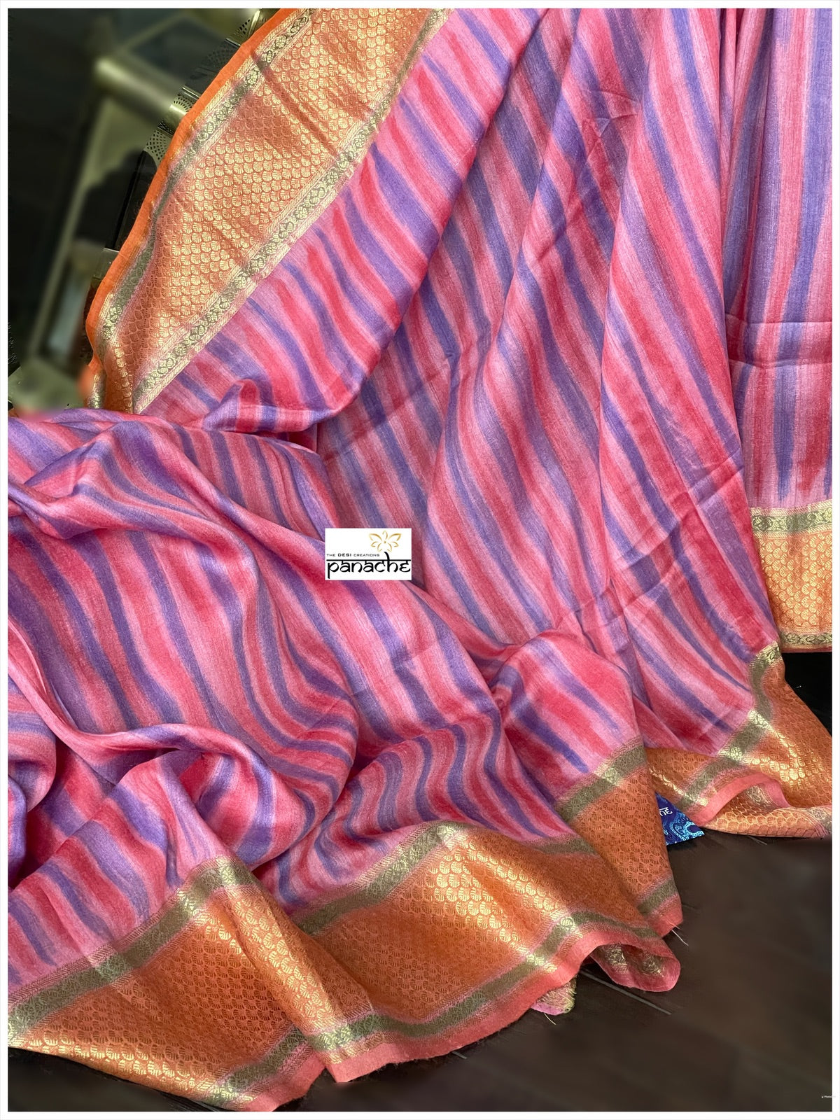 Muga Silk Banarasi - Pink Purplish Blue Tie Dye