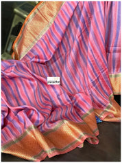 Muga Silk Banarasi - Pink Purplish Blue Tie Dye