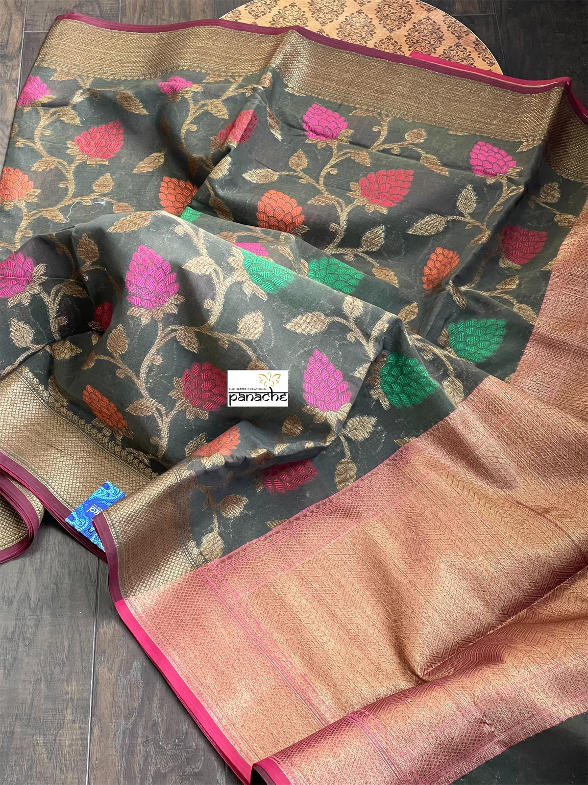 Cotton Silk Banaras Chanderi - Black Meenakari