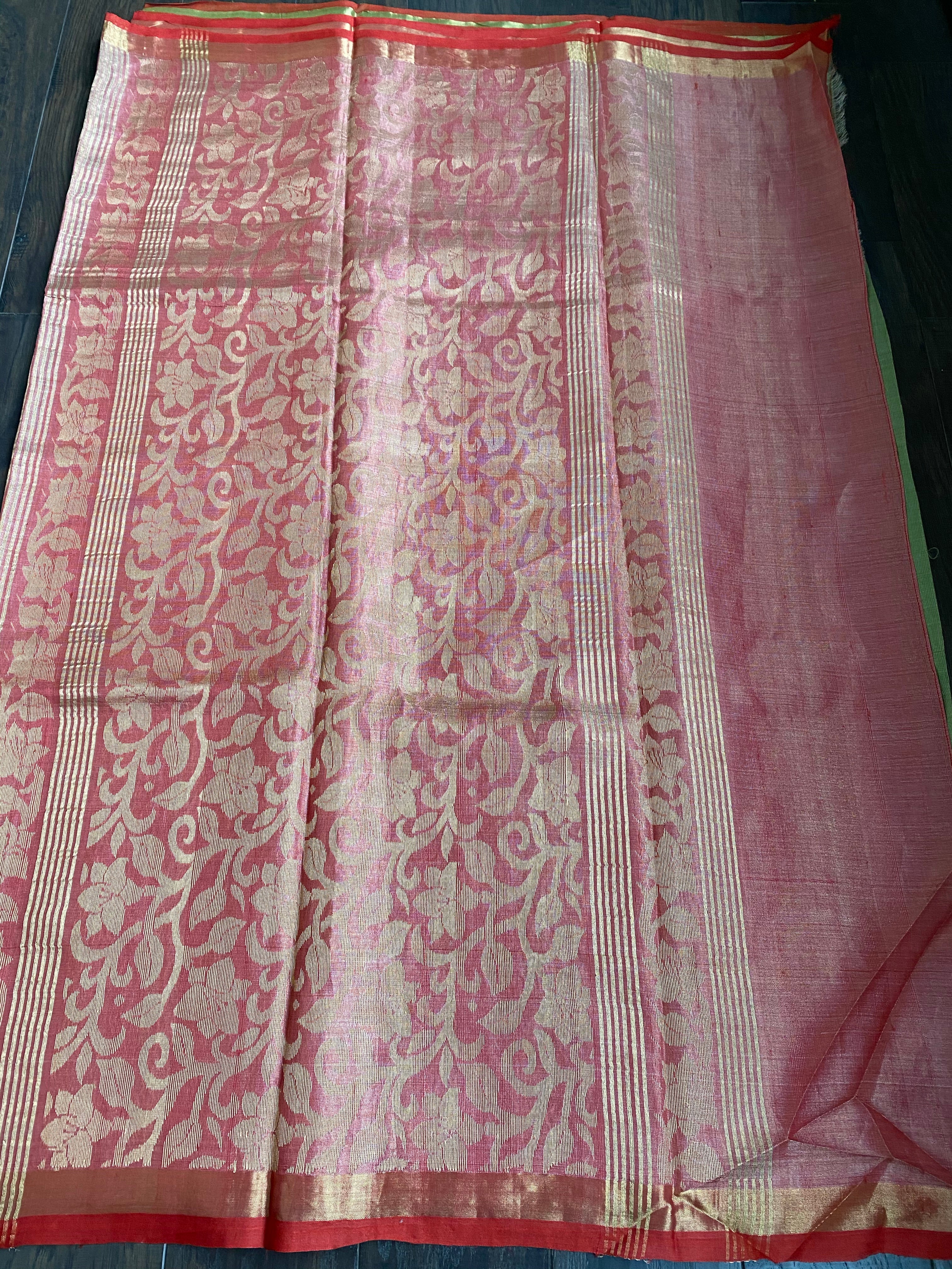 Tissue Tussar Silk - Green Red Woven