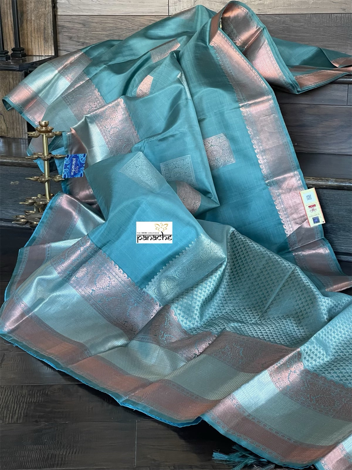 Silk Kanjivaram - Teal Grey