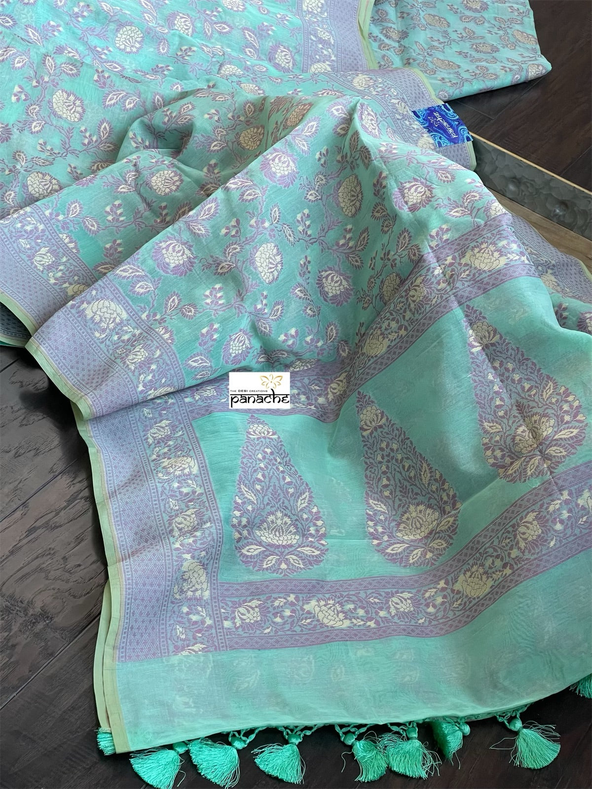Kora Cotton Banarasi - Mint Green Violet