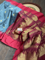 Gadwal Cotton Silk - Grey Maroon