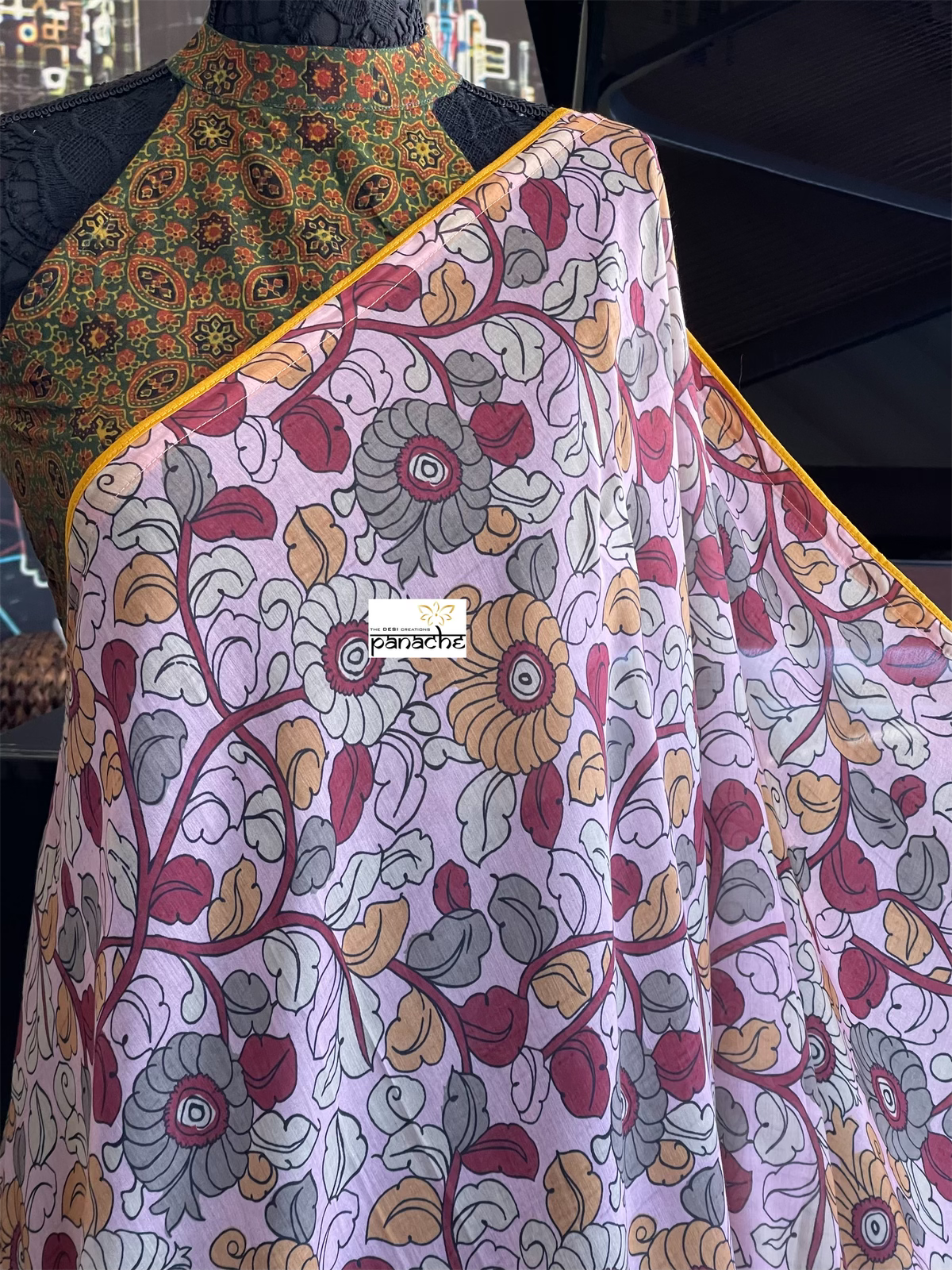 Designer Maslin Kalamkari - Light Pink Yellow