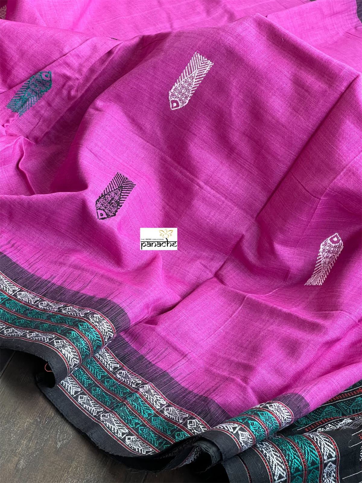 Pure Habaspuri Cotton Handloom - Magenta Black Teal Green