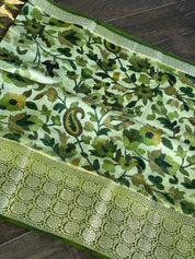 Chiniya Silk Banarasi - Green Pashmina Printed