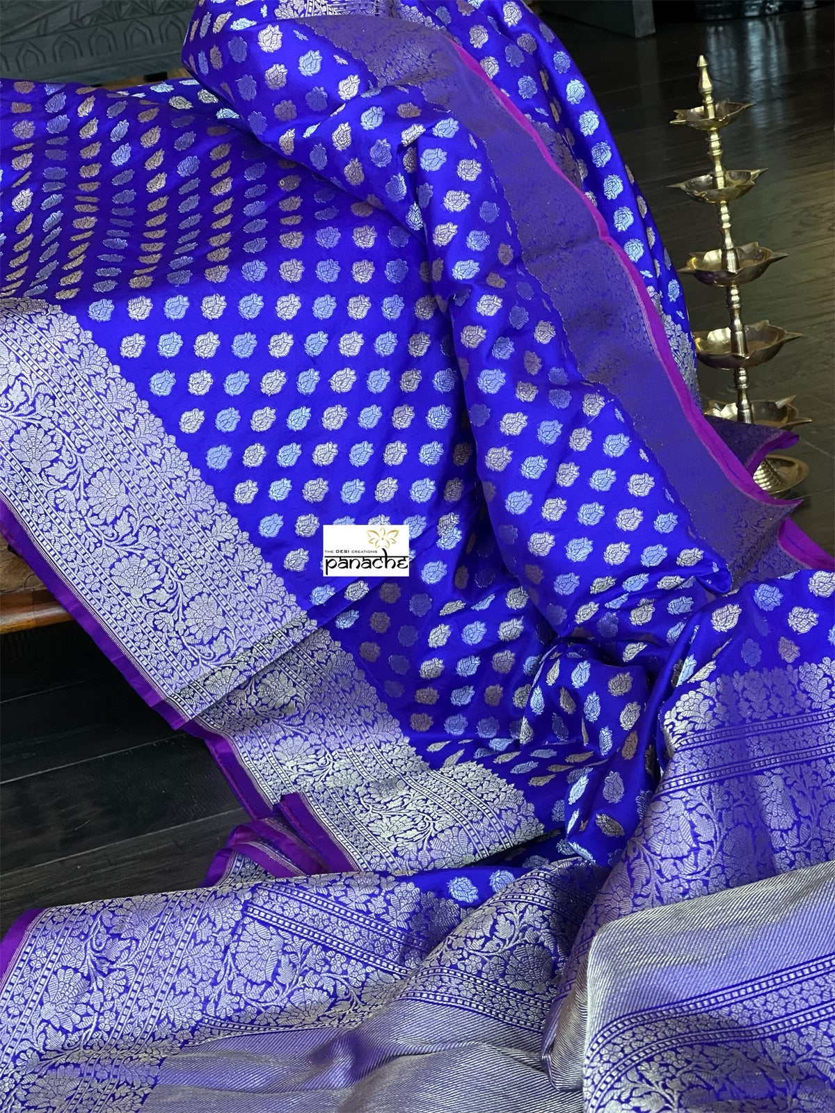 Pure Silk Banarasi - Purplish Blue Dual shaded