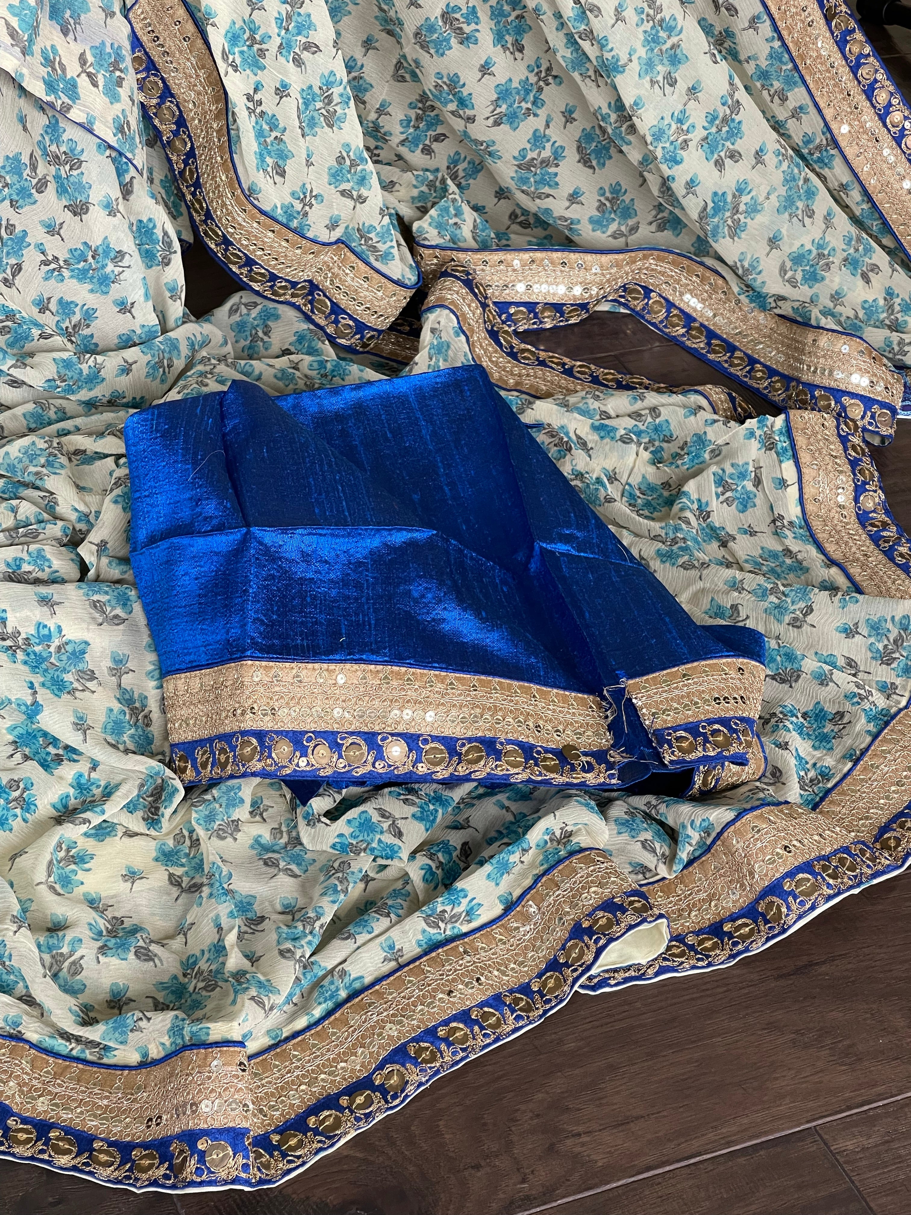 Pure Designer Chiffon Georgette - Beige Blue