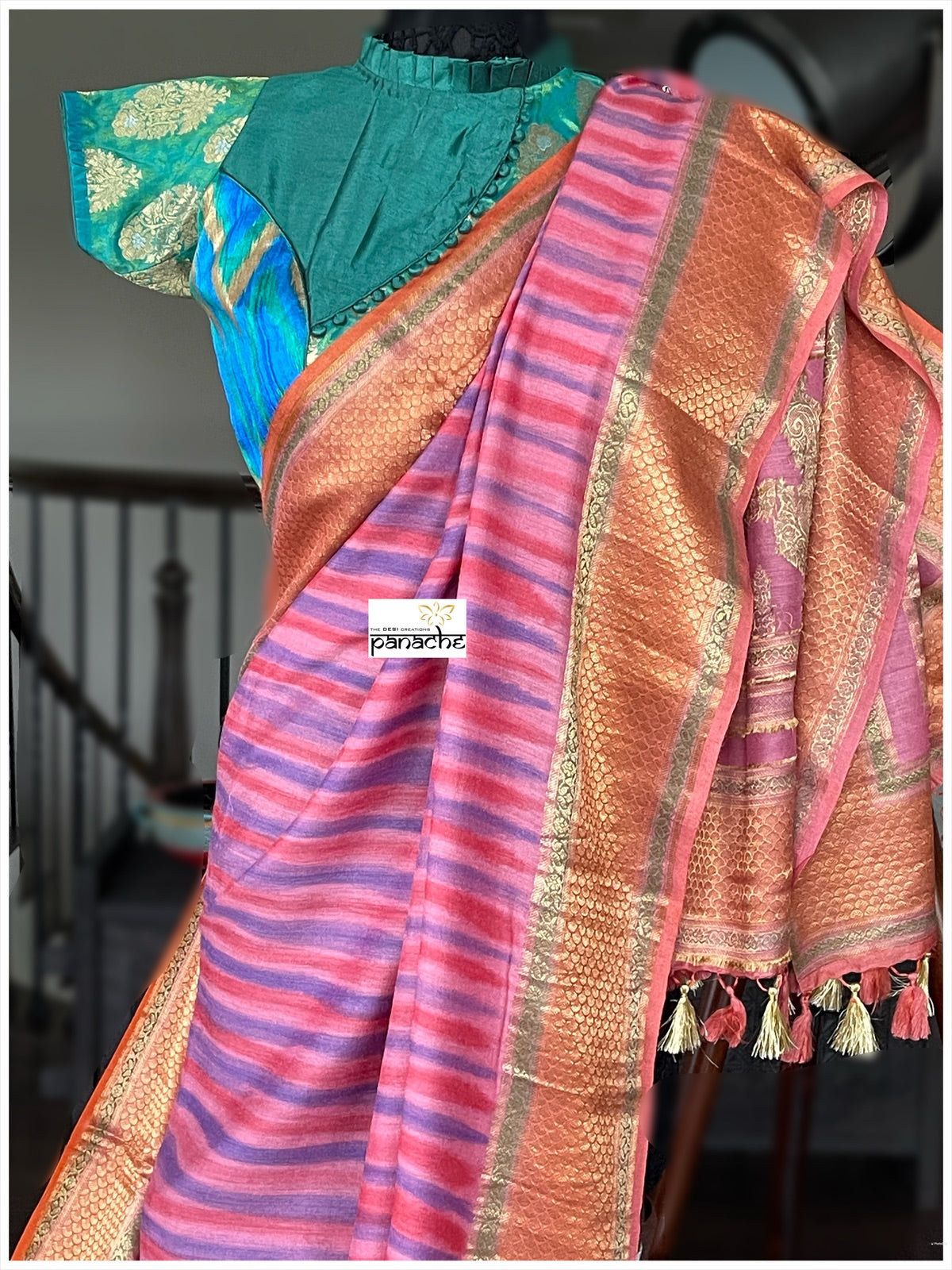 Muga Silk Banarasi - Pink Purplish Blue Tie Dye