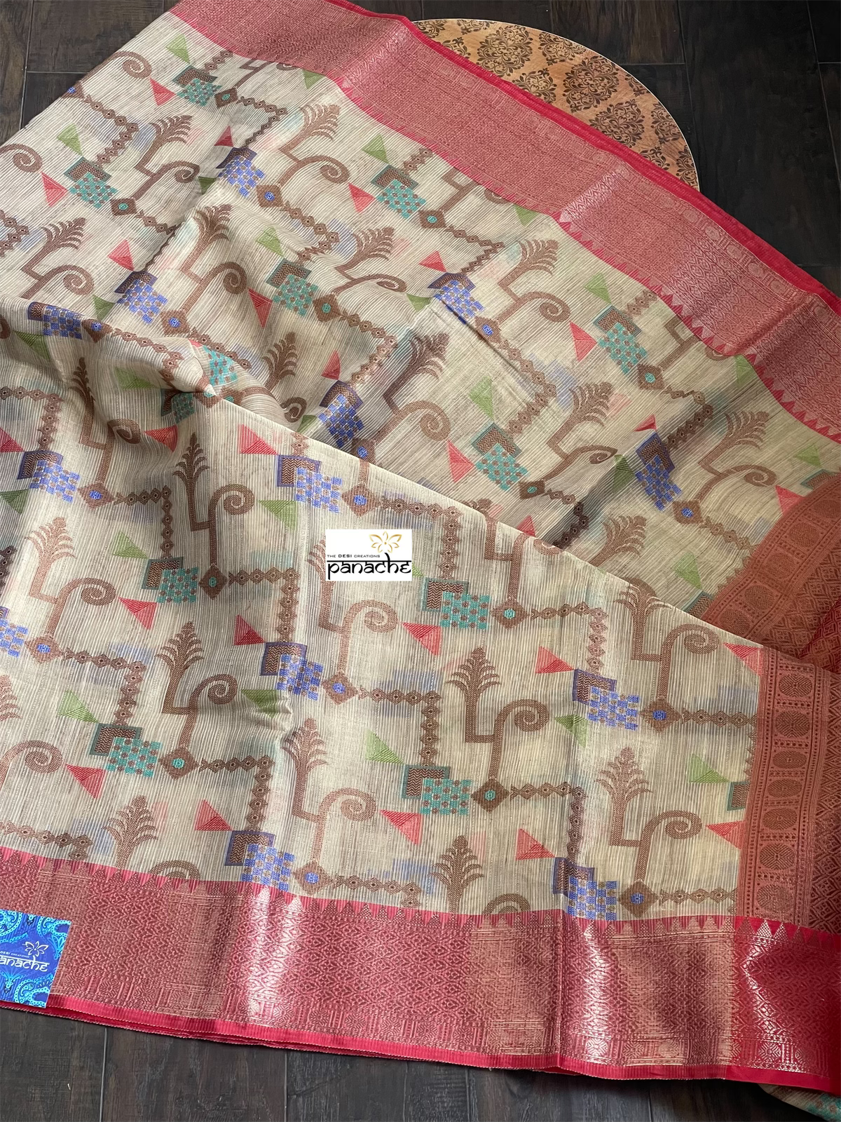 Tissue Kota Silk - Tan Beige Red