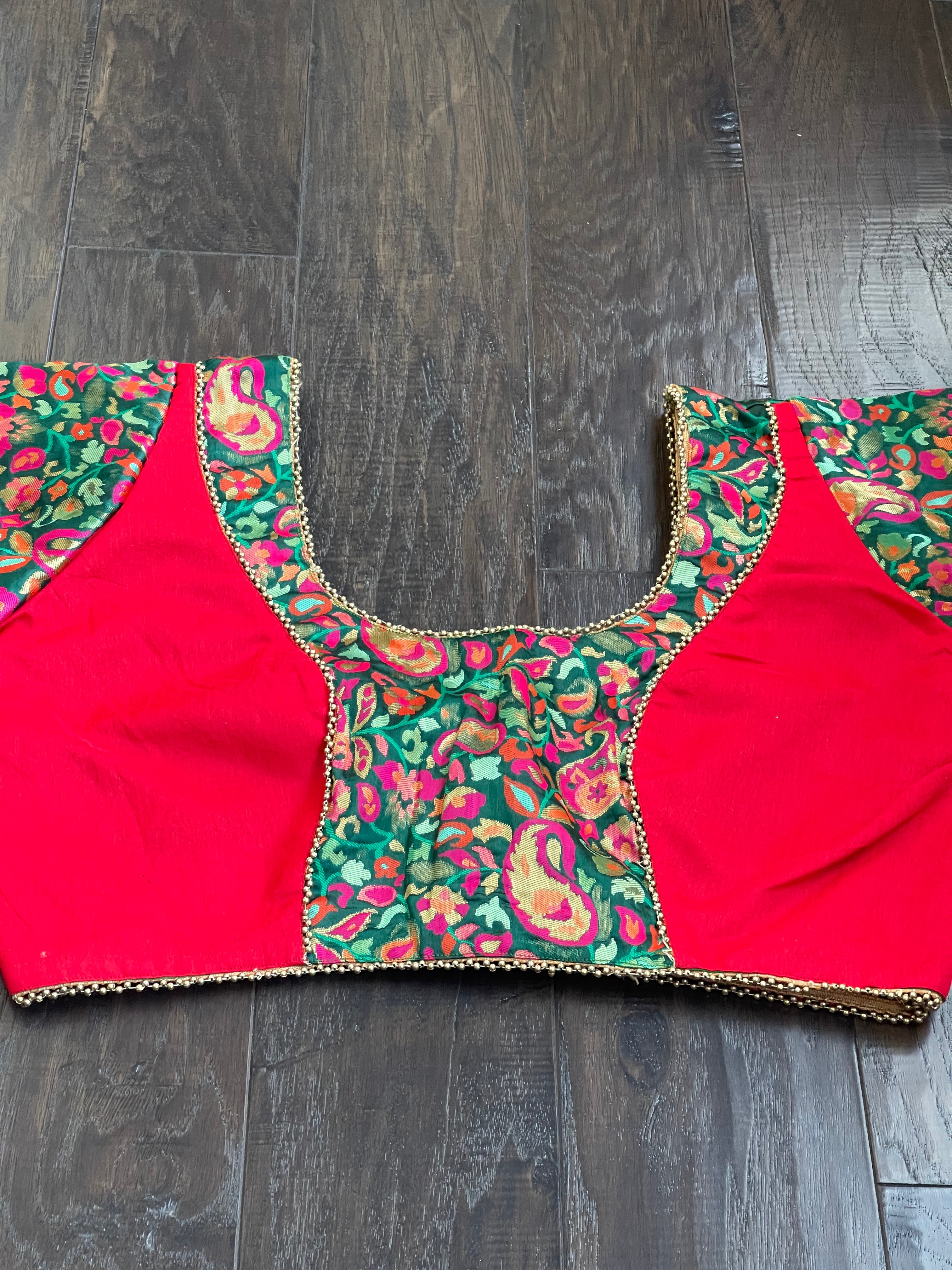 Designer Blouse - Green Red Meenakari
