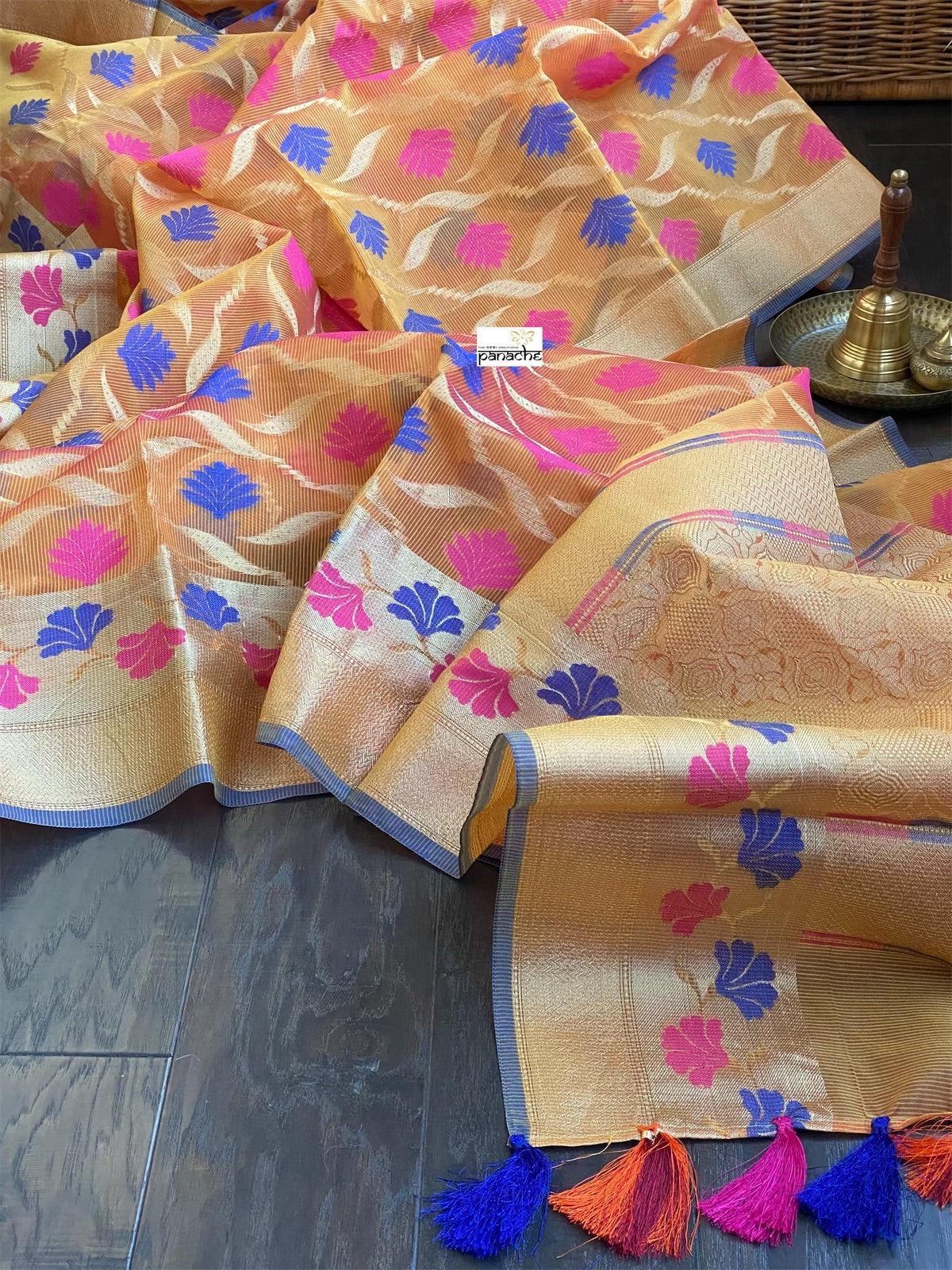 Kora Cotton Silk - Orange Meenakari