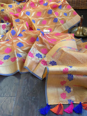 Kora Cotton Silk - Orange Meenakari