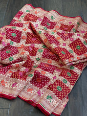 Bandhej Khaddi Georgette Banarasi - Red Gharchola