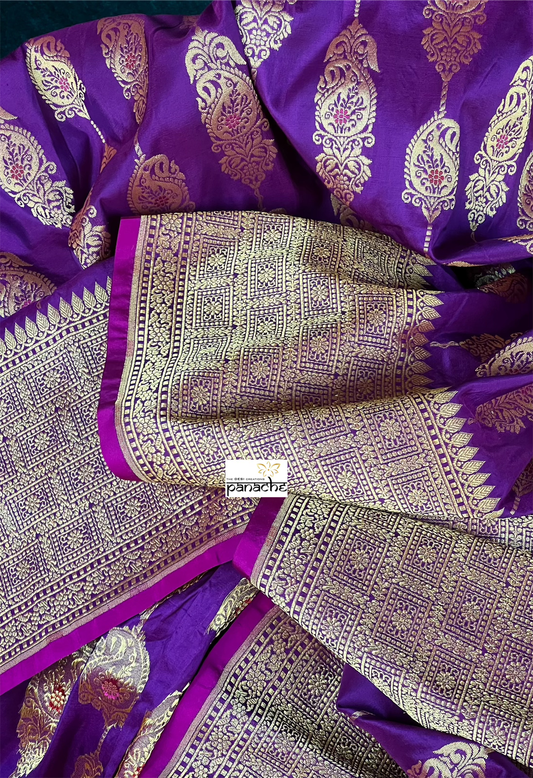 Pure Silk Katan Banarasi- Purple Antique Zari