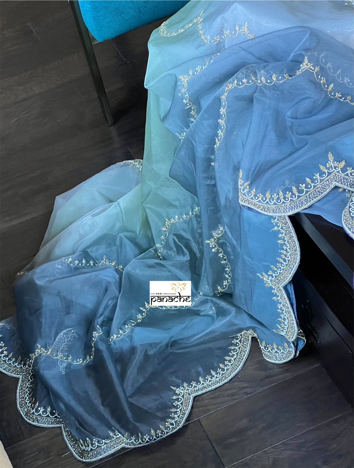 Designer Organza - Shaded Gray Pista Green