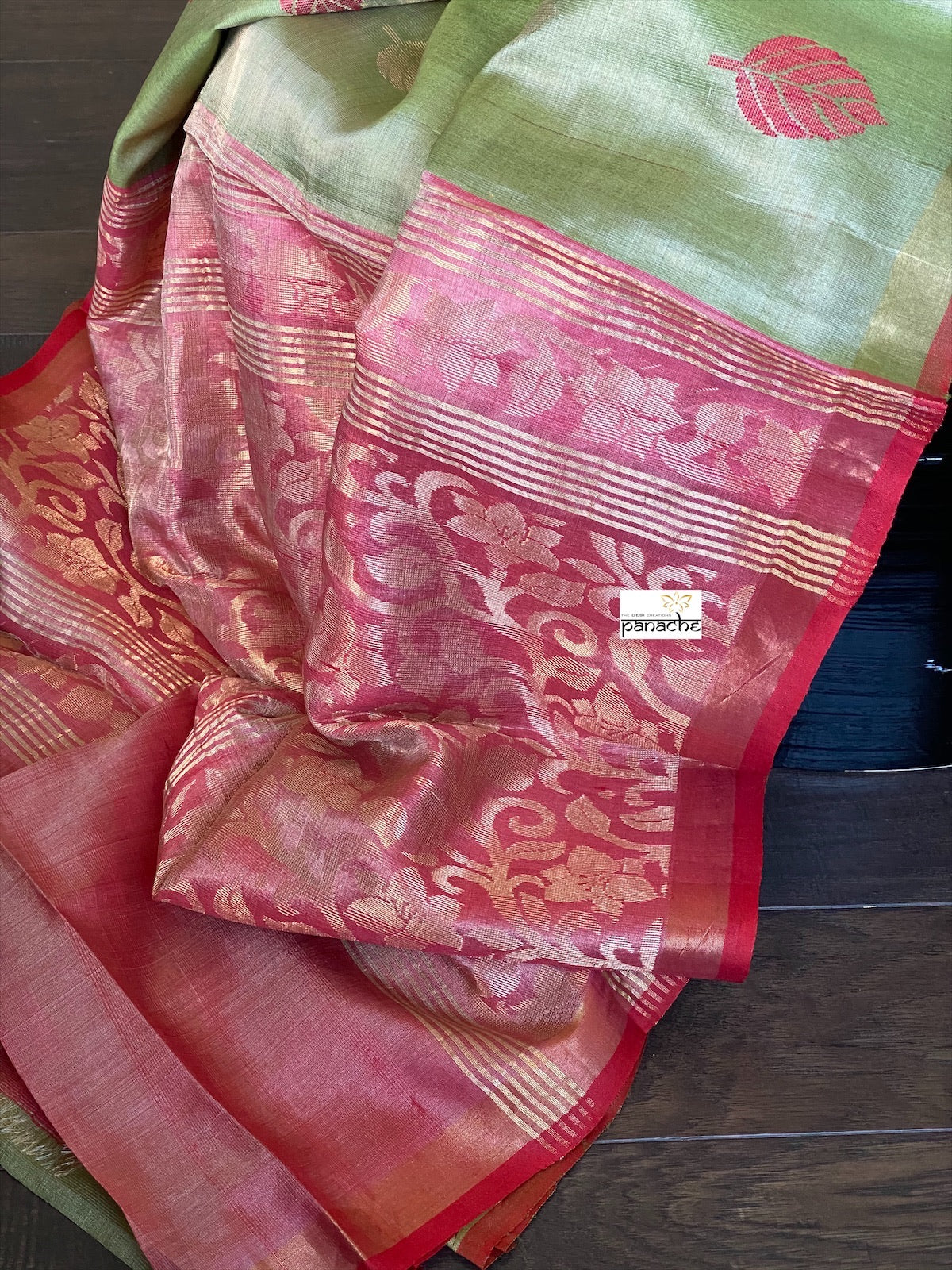 Tissue Tussar Silk - Green Red Woven