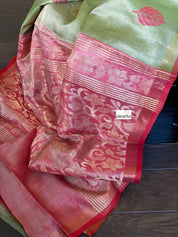 Tissue Tussar Silk - Green Red Woven