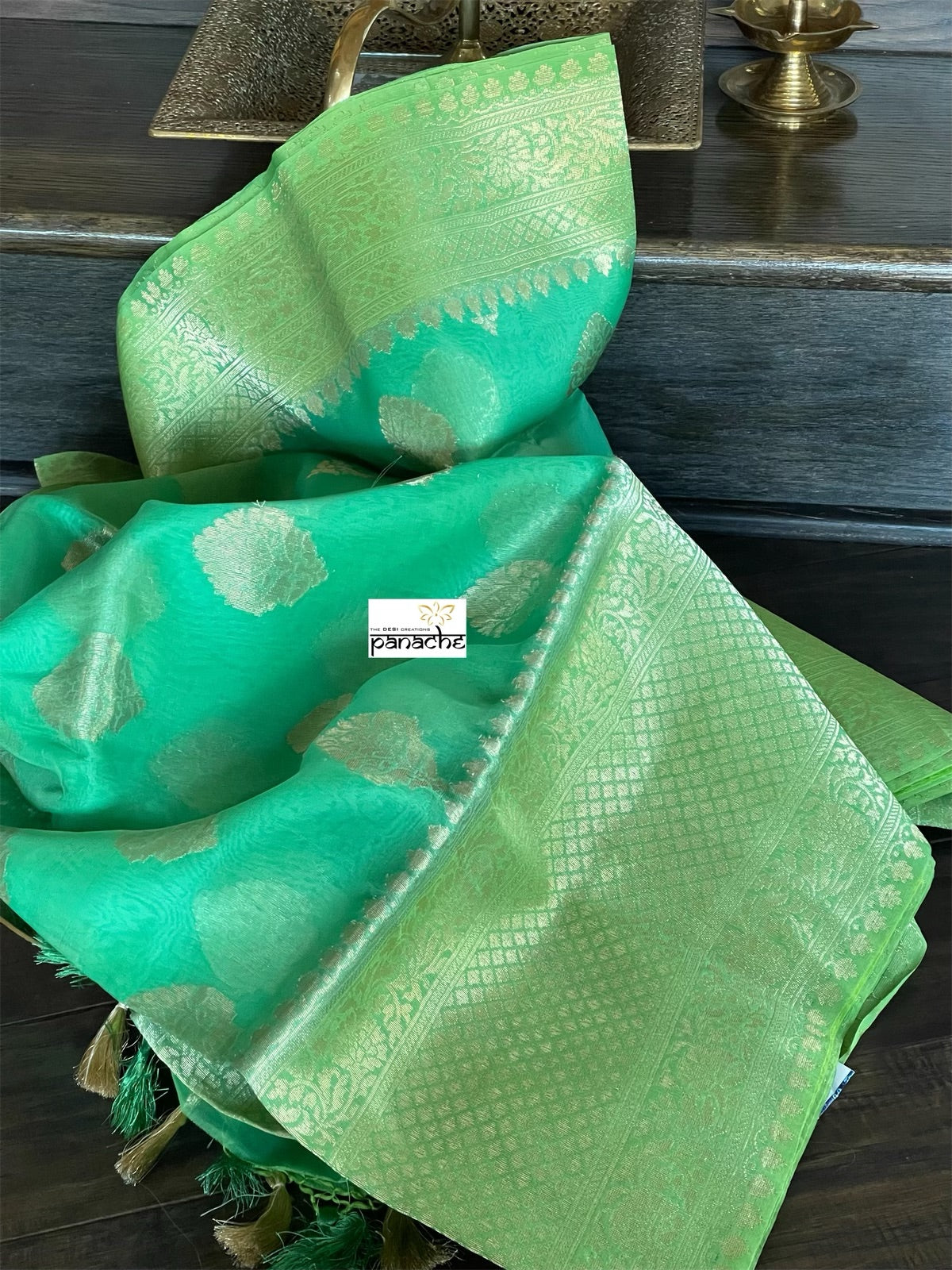 Organza Silk Banarasi -  Sea Green Antique Zari