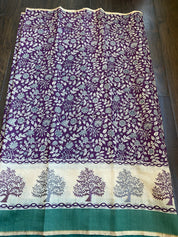 Kalamkari Printed Muga Silk - Purple Teal Embroidered