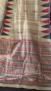 Gicha Tussar Silk Printed - Beige Red Black