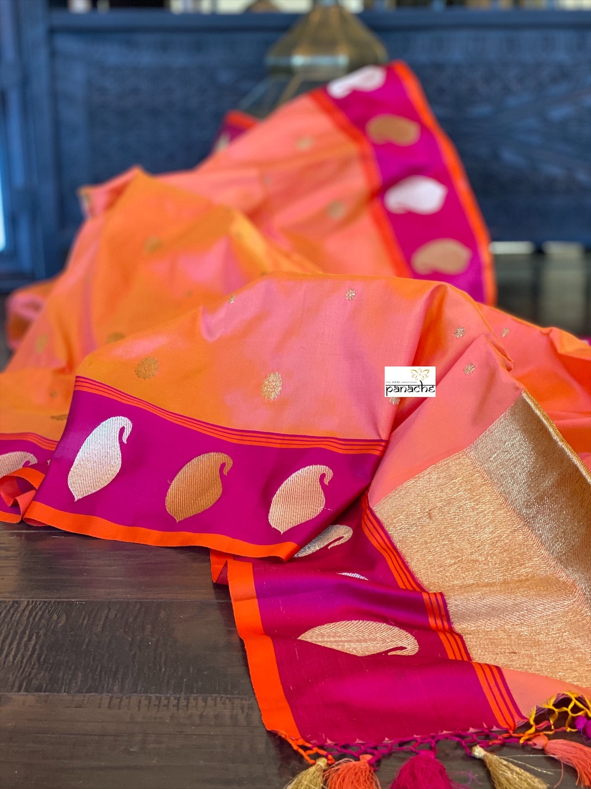 Katan Silk Banarasi - Peach Orange Dual shaded