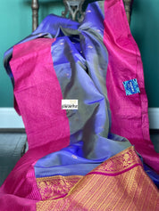 Silk Gadwal - Violet Magenta Pink Golden Zari