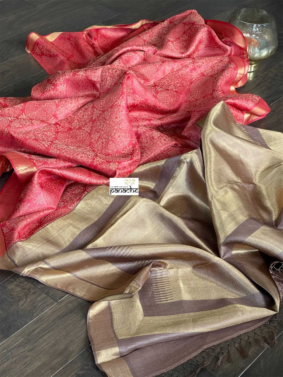 Tussar Silk - Coral Red Resham Woven