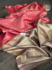 Tussar Silk - Coral Red Resham Woven