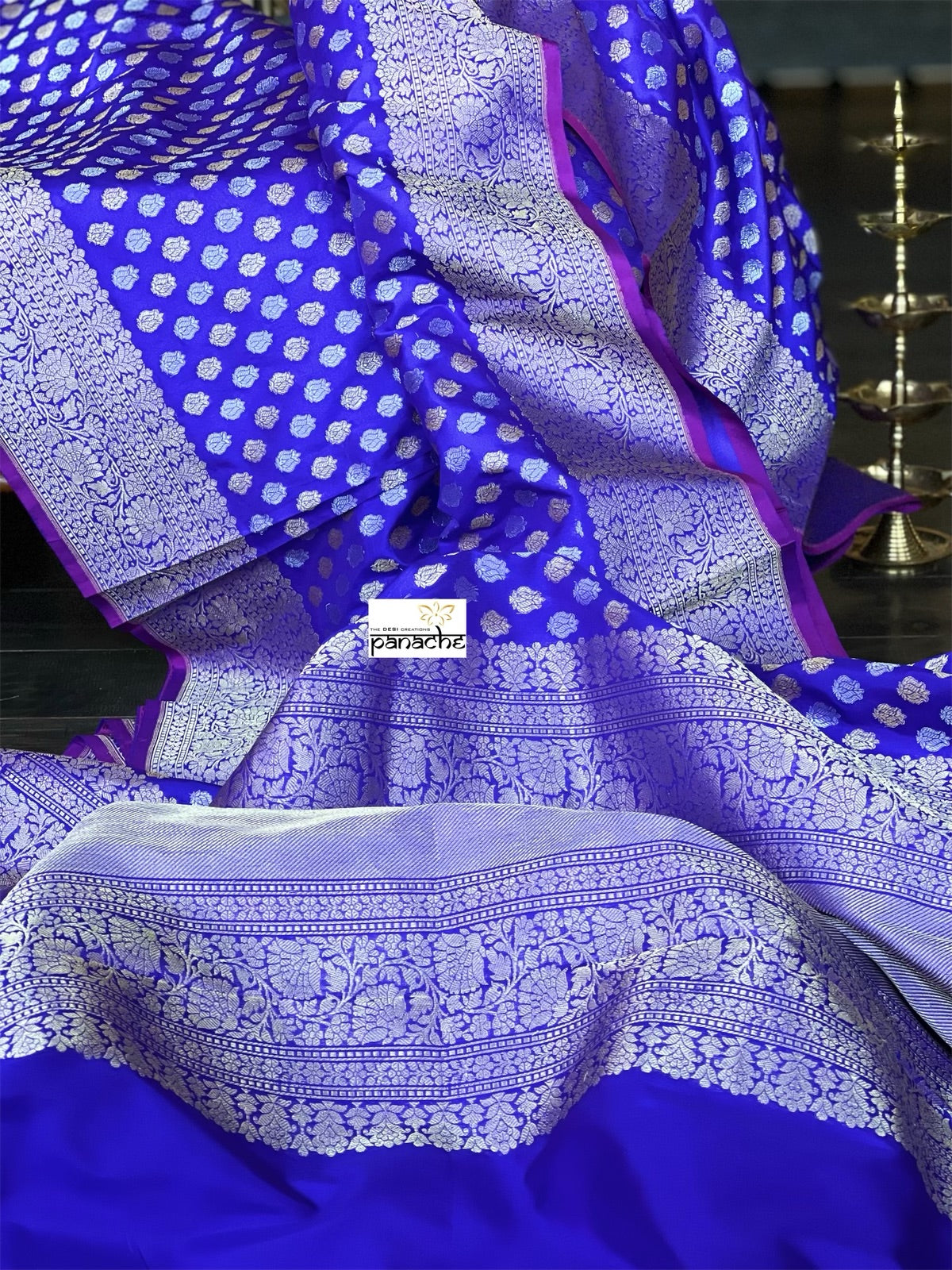 Pure Silk Banarasi - Purplish Blue Dual shaded