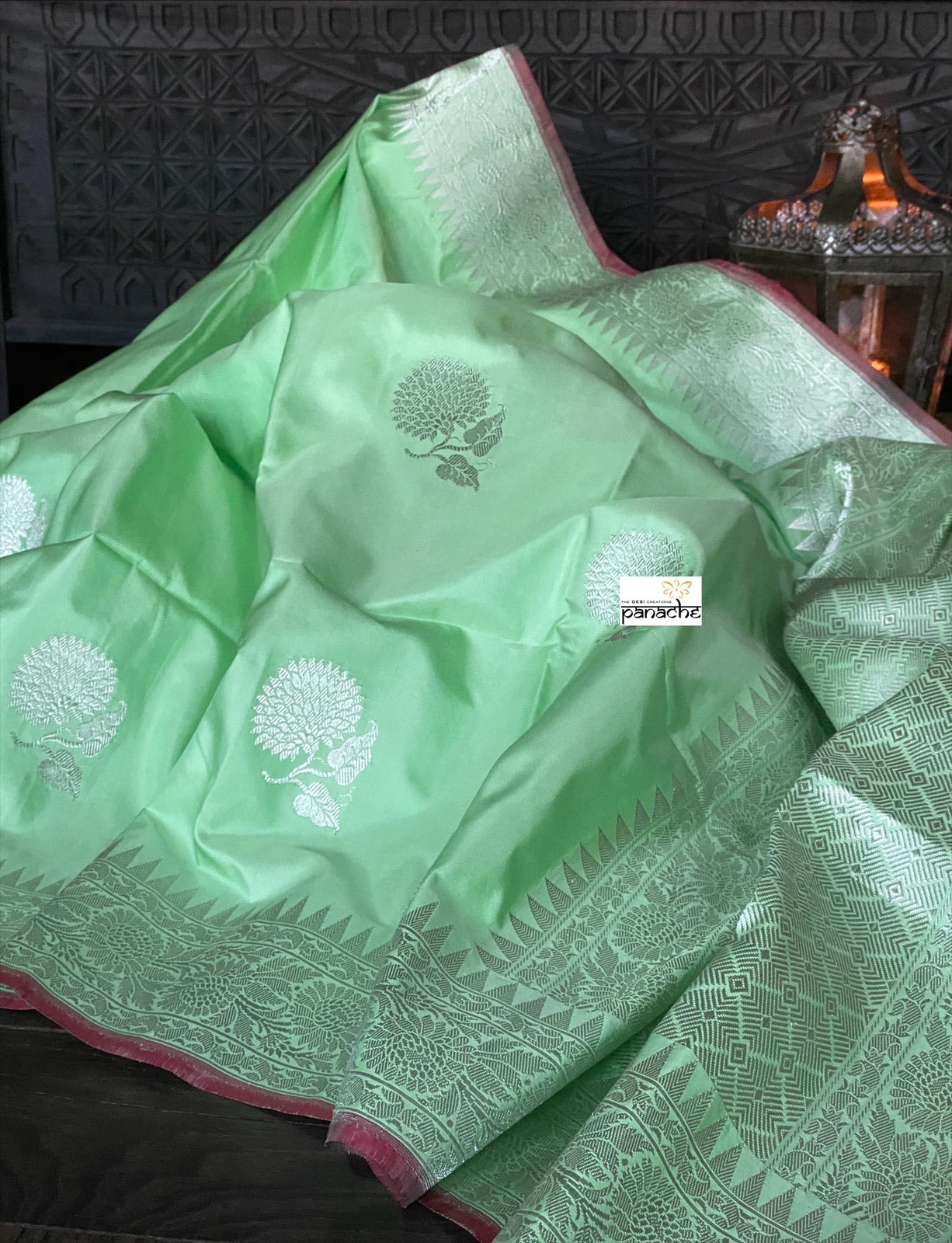 Katan Silk Banarasi - Mint Green Khadwa Silver Zari Woven