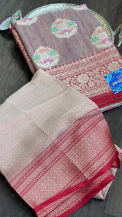 Soft Dupion Banaras Saree - Onion Pink Magenta Meenakari