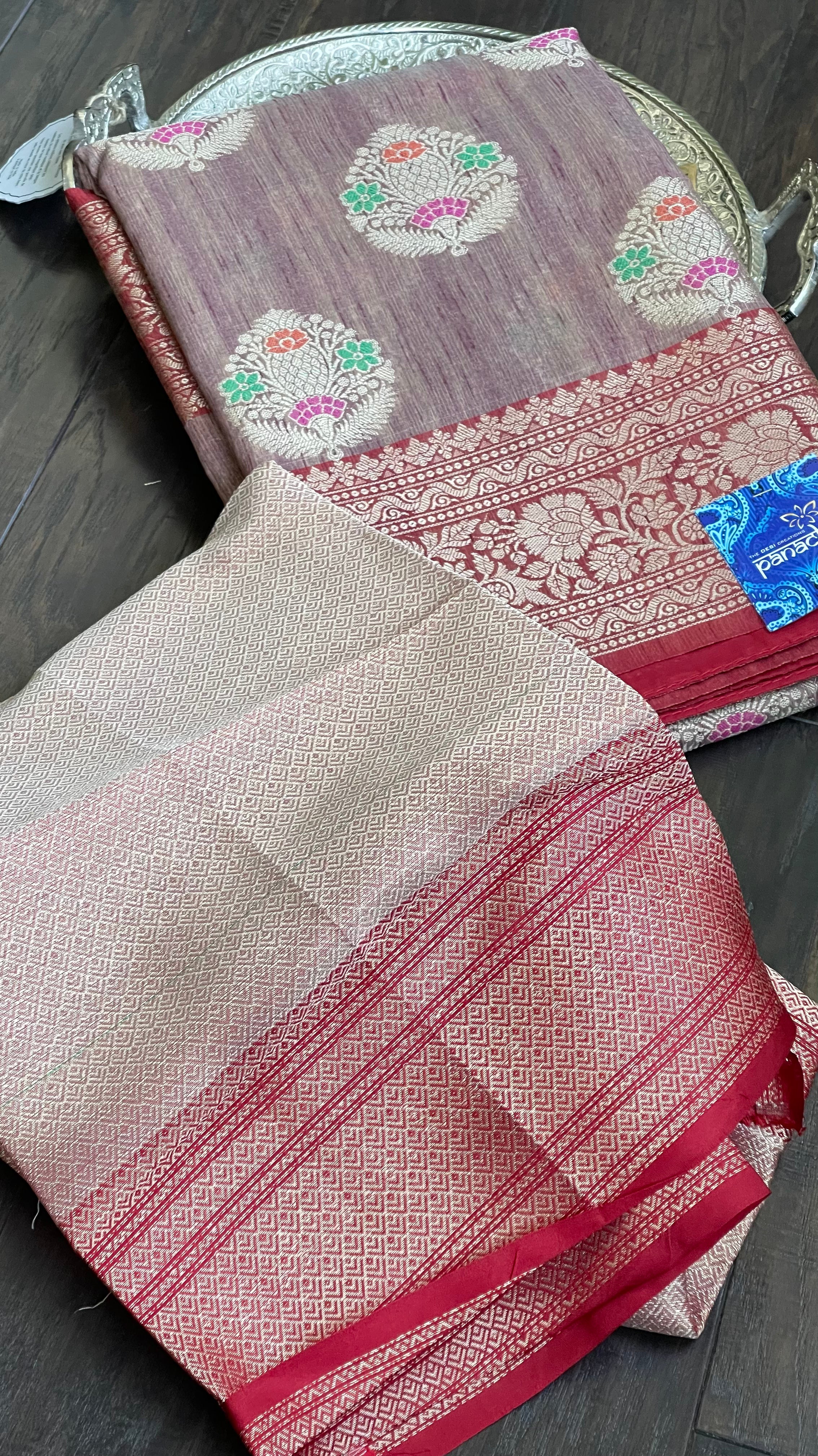 Soft Dupion Banaras Saree - Onion Pink Magenta Meenakari