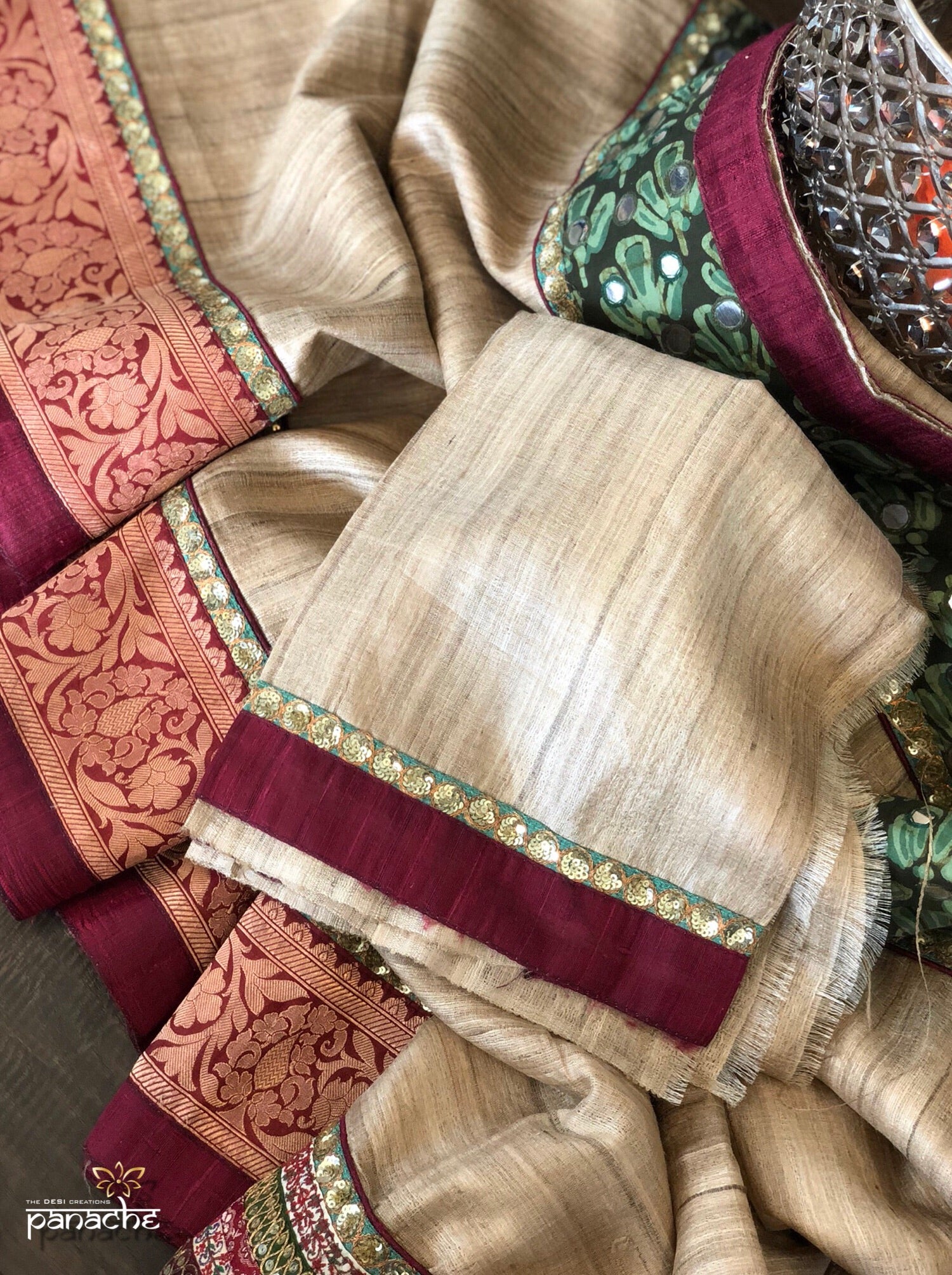 Designer Tussar Silk - Gicha Banarasi Border