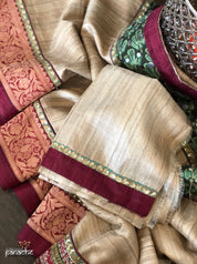 Designer Tussar Silk - Gicha Banarasi Border