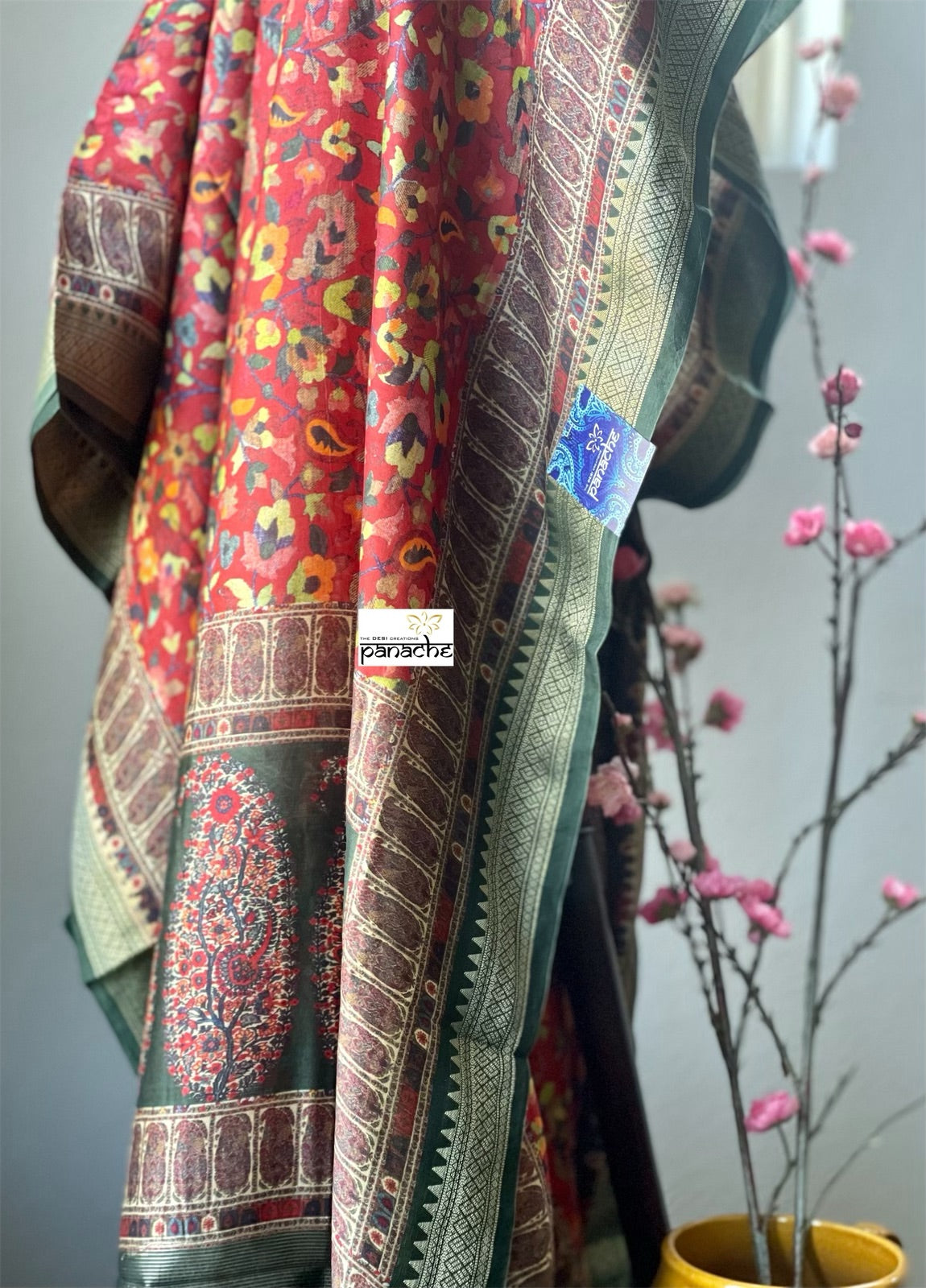 Chiniya Silk Banarasi - Maroon Red Pashmina Printed