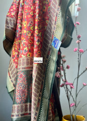 Chiniya Silk Banarasi - Maroon Red Pashmina Printed