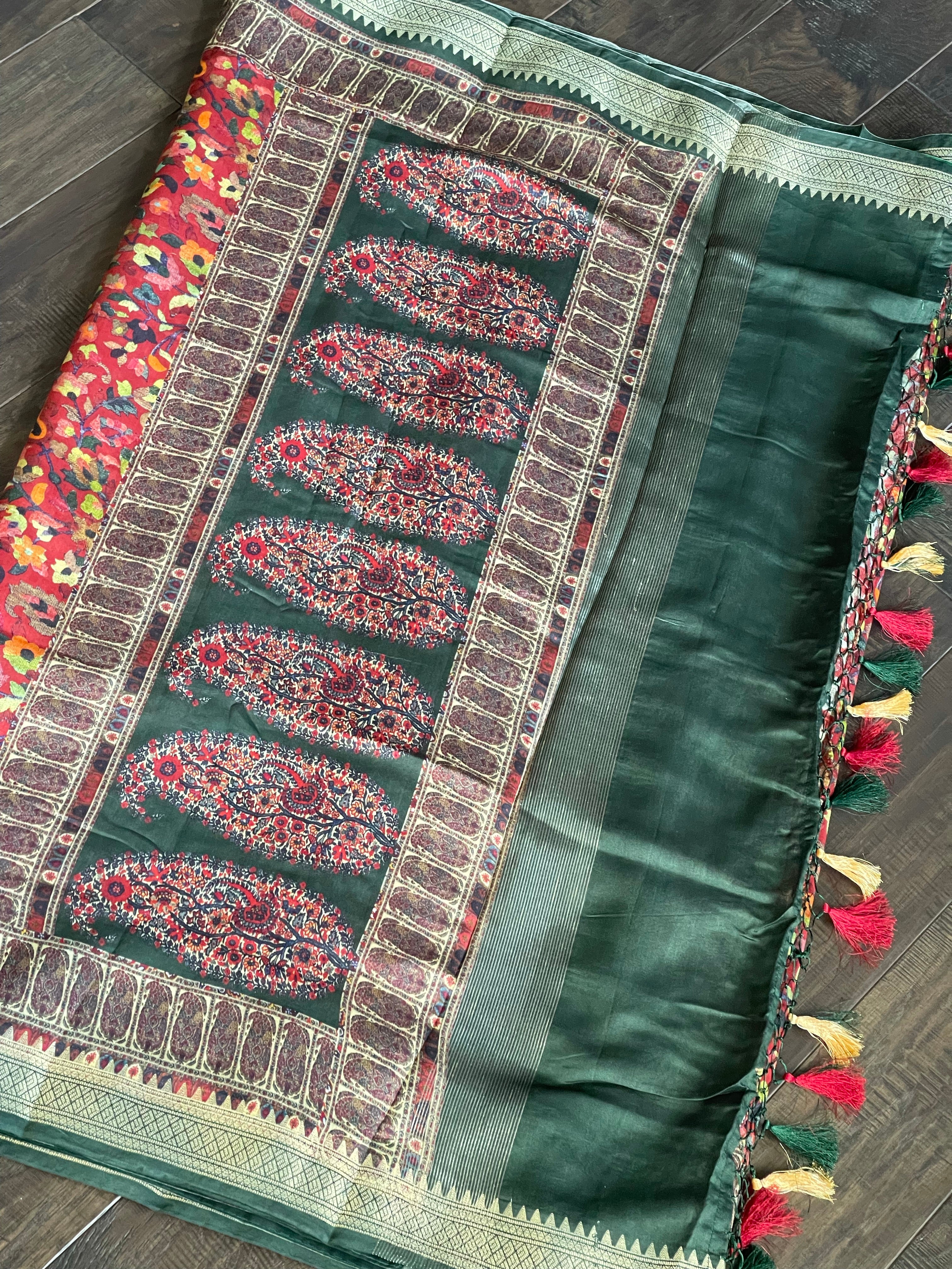 Chiniya Silk Banarasi - Maroon Red Pashmina Printed