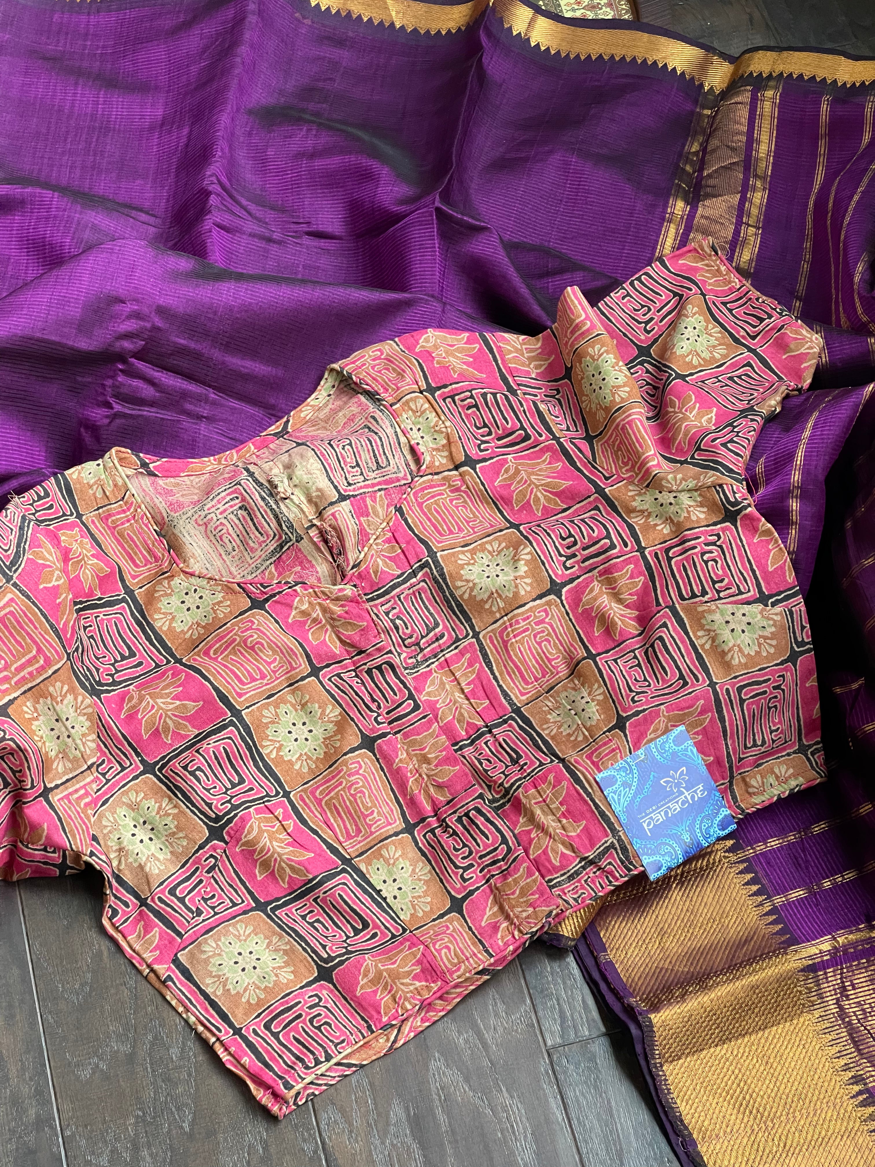 Designer Blouse - Pink Black Printed