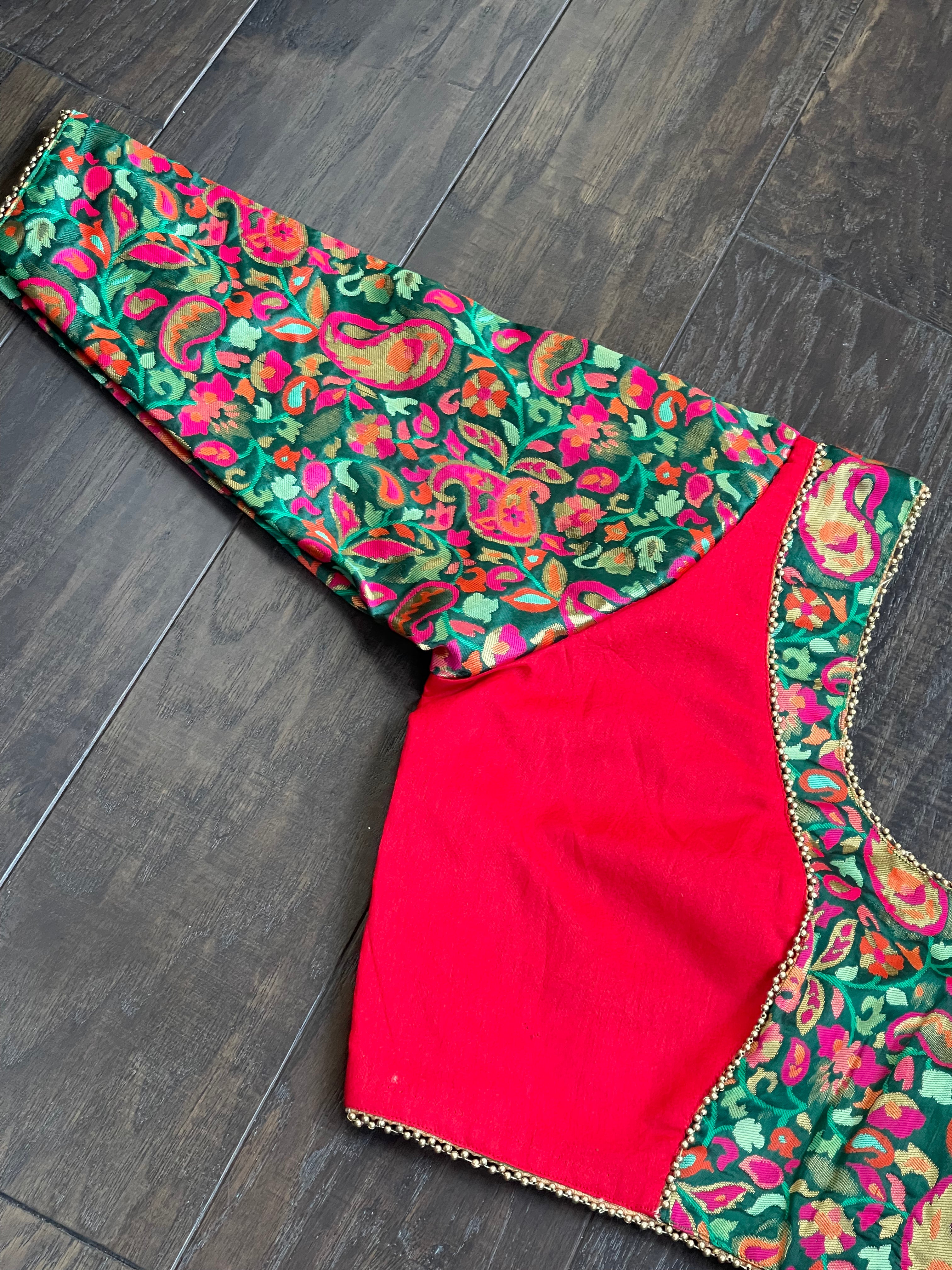 Designer Blouse - Green Red Meenakari