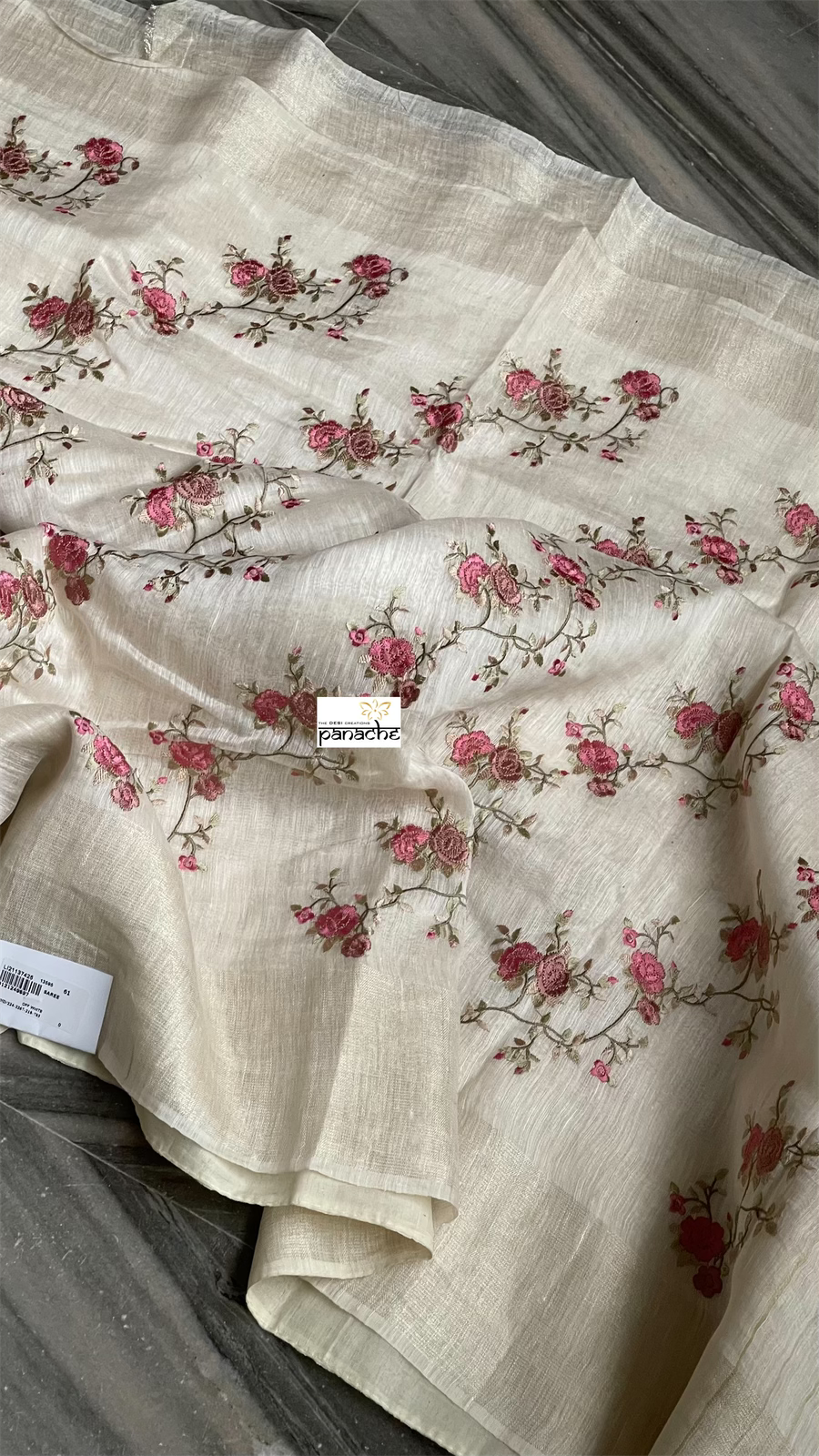Embroidered Linen Silk- Off White