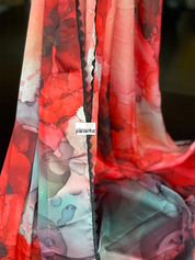 Designer Satin Silk - Red Grey Black