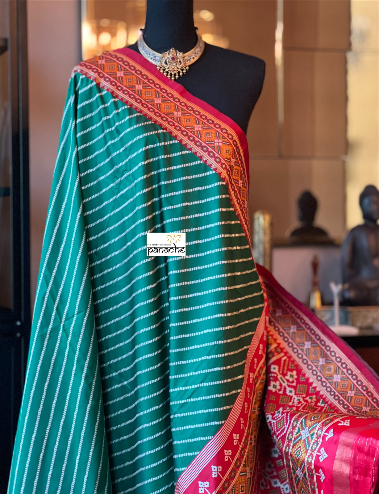 Soft Silk Patola Banarasi - Green Red Antique Golden Zari