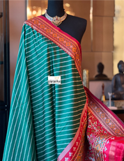 Soft Silk Patola Banarasi - Green Red Antique Golden Zari